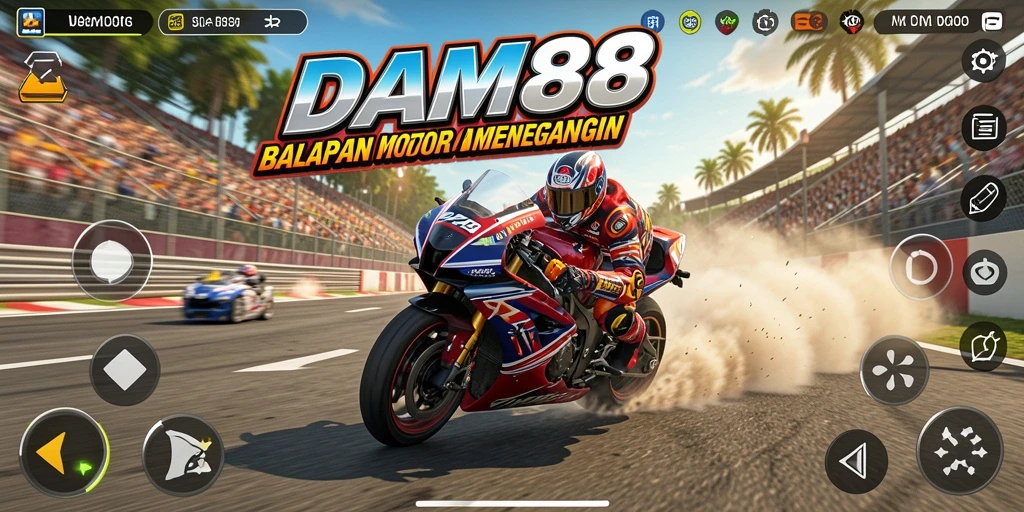 Screenshot gameplay menunjukkan balapan motor yang cepat dan mendebarkan.