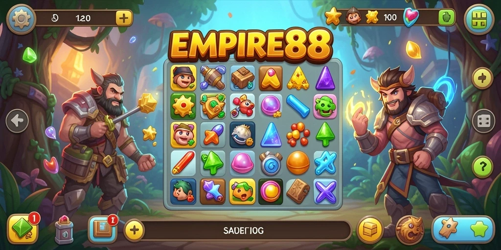 Screenshot gameplay EMPIRE88 memperlihatkan aksi mencocokkan buah yang seru.