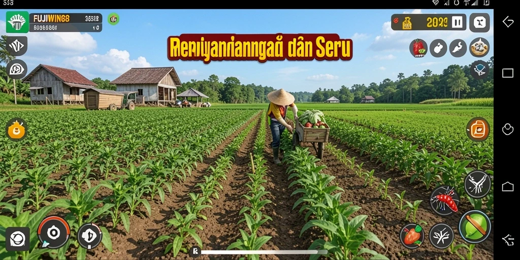 Screenshot gameplay FUJIWIN88 yang menunjukkan aktivitas pertanian.