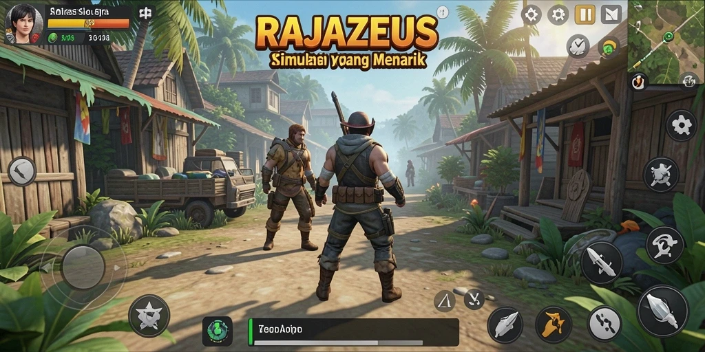 Tangkapan layar gameplay RAJAZEUS dengan visual menarik.